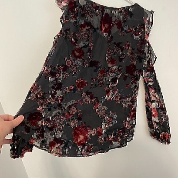 WHBM WHITE HOUSE BLACK MARKET Floral Velvet Burnout Cold Shoulder Blouse PETITE - Picture 12 of 12